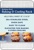 Stainless Steel Baking Rack - 10 x14.75 inch Jelly Roll Wire | 100% Stainless Steel, Oven-Safe, Dishwasher-Safe, Heavy Duty Tight-Wire, Sheet Pan Cooling Racks, Easy to Clean, Roasting