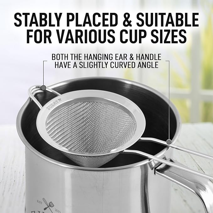 Zulay Kitchen 304 Stainless Steel Fine Mesh Strainer 3.35 in - Strainers Fine Mesh, Tea Strainers for Loose Tea - Perfect for Tea, Cocktails, Juicing, Drinks, Liquids, Matcha, Coffee & More