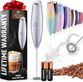 Zulay Powerful Milk Frother for Coffee with Upgraded Titanium Motor - Handheld Electric Whisk, Milk Foamer, Mini Mixer & Coffee Blender for Frappe, Latte, Matcha, No Stand - Beta Silver