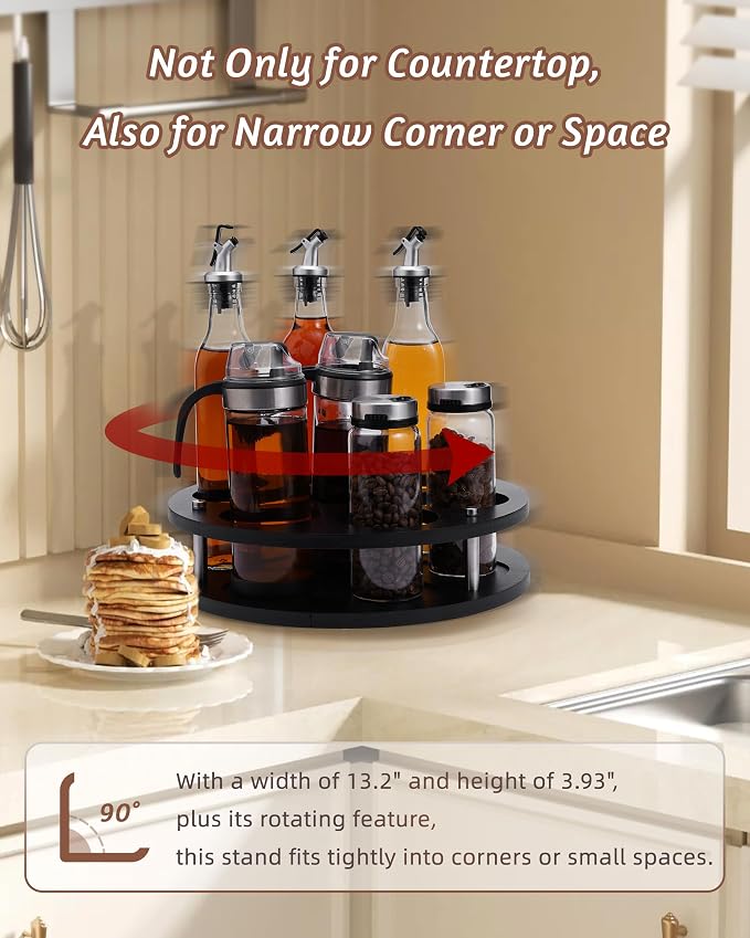 Rotating Wood Tumbler Organizer, 30 oz 40 oz Spinning Turnable Tumblers Holder, 360° Rotatable 7 Large Cups Bottle Tumbler Storage Display Stand, Rotate Syrup Organizer for Cabinet Countertop（Black）
