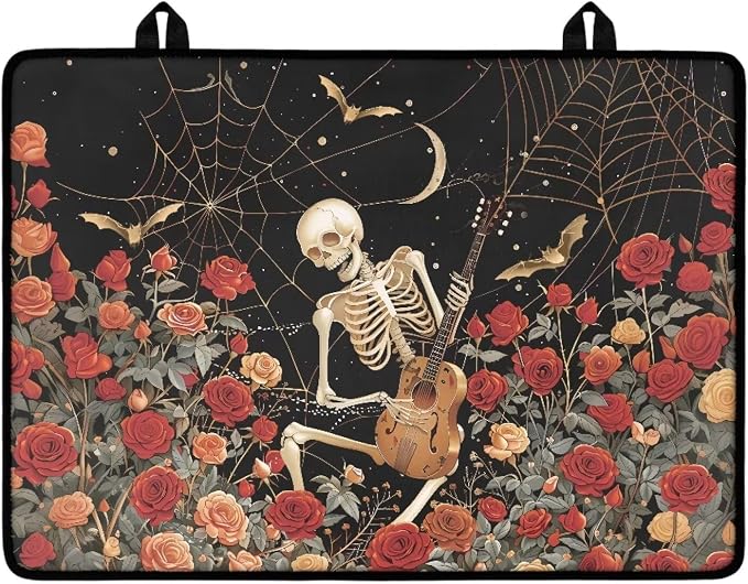 Halloween Skeleton Rose Cover for Electric Stove, Induction Cooktop Protector, Non-slip Dust-proof Dish Drying Mat, Portable tove Guard Protector, Heat Resistant Insulation Pad