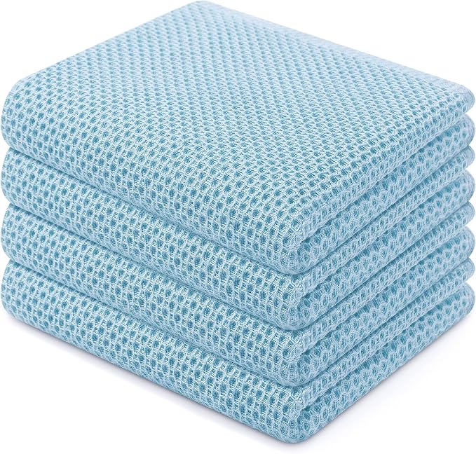 Homaxy 100% Cotton Waffle Weave Kitchen Dish Towels 4-Pack, Sky Blue | 13 x 28 Inches, Ultra Soft Absorbent Dish Towels, Quick Drying Cleaning Towels
