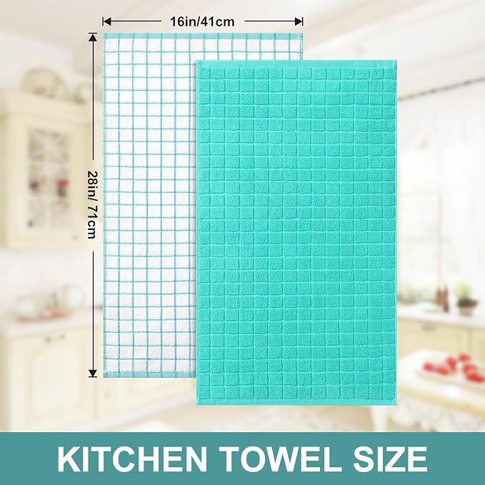 Homaxy Large Premium Cotton Kitchen Towels 16"x 28", 12 Pack, Aqua | Natural Ring Spun 390 GSM Dish Towels, Super Absorbent Terry Kitchen Hand Towels, Soft Tea Towels with Hanging Loop