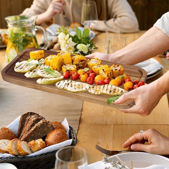 Small Wooden Serving Platter Acacia Charcuterie Boards Wood Tray Home Decor | Cake Cheese Board Rectangle Appetizer Snack Plates Kitchen Dinner Platters for Food Party Rectangular Coffee Dessert Trays