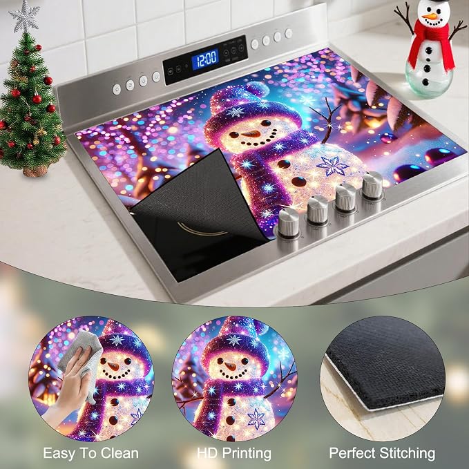 Nuxovilar Cute Snowman Stove Cover Diatom Mud 28.35x20.47 In | Glass Protector Countertop Mat Counter Saver Cooktop Cover Kitchen Decor Space Room (Cute Snowman Pattern)