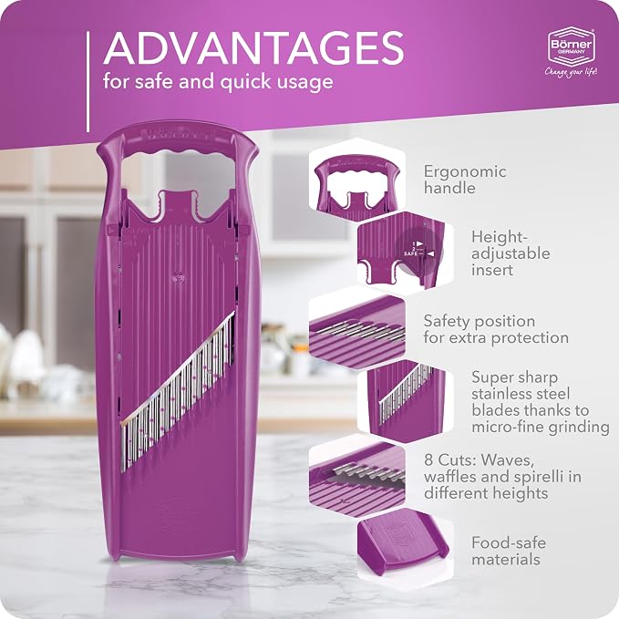 BORNER Wave waffle PowerLine | Vegetable Grater Börner - Quality Made in Germany, Color:Violett