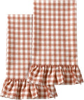 HunnmingRe 2 Pcs Orange Gingham Kitchen Towels Cotton Ruffled | Checked Dish Towels 18"x28" Tea Cloths Plaid Cottage Core Kitchen Decor for Farmhouse Charm Drying Dishes Entertaining Guests