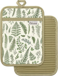 100% Thick Cotton Pot Holders Ribbed Soft Silicone Natural Leaf | Stylish Pot Holders with Pockets, Ribbed Soft Silicone, Machine Washable Non-Slip Heat Resistant Hot Pads 2pcs, Kitchen Gift