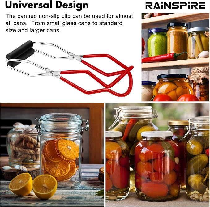 Canning Jar Lifter, Canning Tongs Jar Lifter, Canning Tools, Canning Supplies for Home Kitchen, Stainless Steel, Red