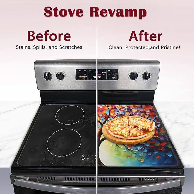 Tree Of Life Electric Stove Top Cover Protector,Colorful Abstract Glass Flat Top Stove Mat,Heat-Resistant Oven Induction Cooktop Mat for Ceramic Countertop Mats Dish Drying Mat