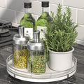 Oroyutor 9-Inch Oak Lazy Susan Spice Organizer with Silver Metal Rail | Rotating oak tray organizes spices, toiletries and decor on kitchen counters, bathroom vanities, dining and coffee tables.