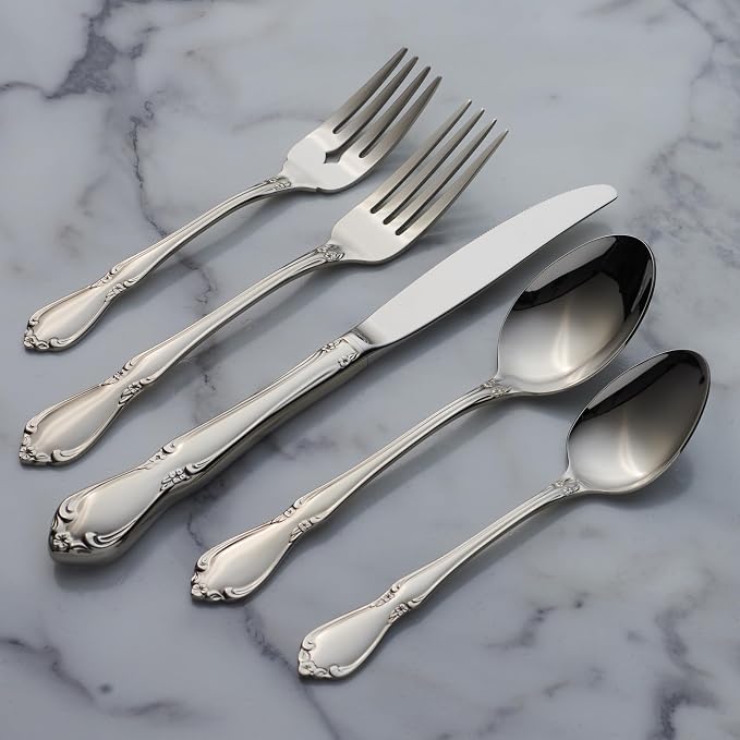 Oneida Chateau Dinner Forks Silverware Set for 4, Flatware | mirror finish, dishwasher safe | cutlery set for kitchen and dining, utensil set, heavy duty, kitchen essentials