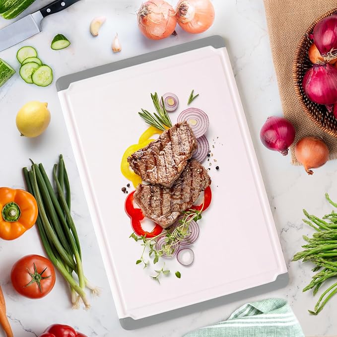 Extra Large Plastic Cutting Board for Kitchen - Gray 18 Inch Dishwasher Safe Chopping Board, Reversible Cutting Board with Juice Groove + Non Slip Feet for Meat, Fruit, Vegetables by Belwares