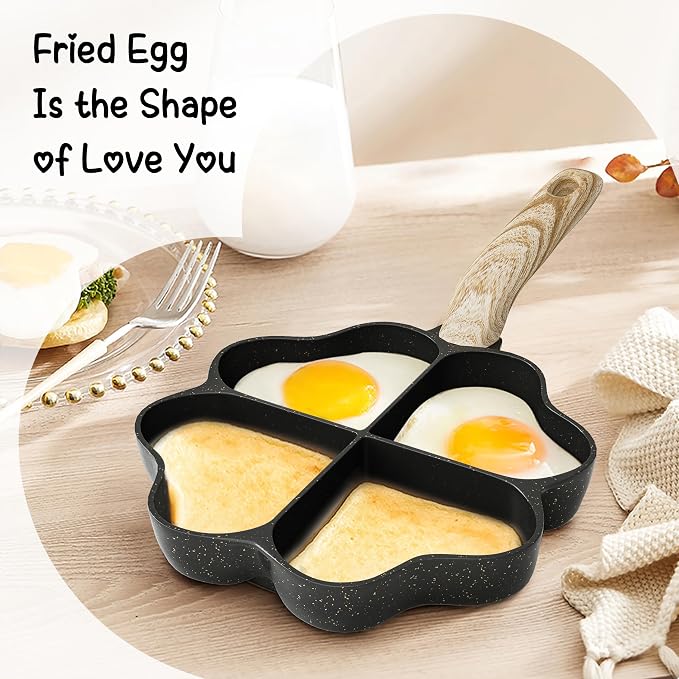 Caannasweis Egg Omelette Pan, 4-Cup Nonstick Granite Omelette Skillet Breakfast Frying Pan Egg Cooker Suitable for Gas Stove & Induction Cookware, PFOA PFOS Free, Black Heart Shaped