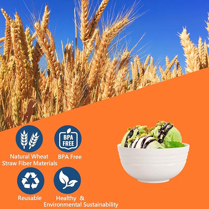 【NOT CERAMIC】Unbreakable Cereal Bowls, 25 OZ Wheat Straw Bowls Microwave and Dishwasher Safe BPA-Free Eco-Friendly Bowl Beige Color for Cereal, Serving ,Soup, Oatmeal, Pasta and Salad（Set Of 6）