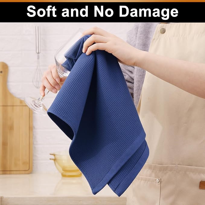 Homaxy 100% Cotton Waffle Weave Kitchen Towels, 12 Pack, Navy Blue | Soft and Absorbent Dish Towels, 16 x 26 Inches Quick Dry Hand Towels