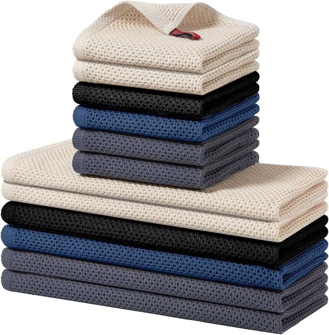 Homaxy 12 Pack 100% Cotton Kitchen Towels and Dishcloths Set, Multicolor | 12 x 12 Inches and 13 x 28 Inches Kitchen Towels Set, Ultra Soft Absorbent Dish Cloths for Washing Dishes