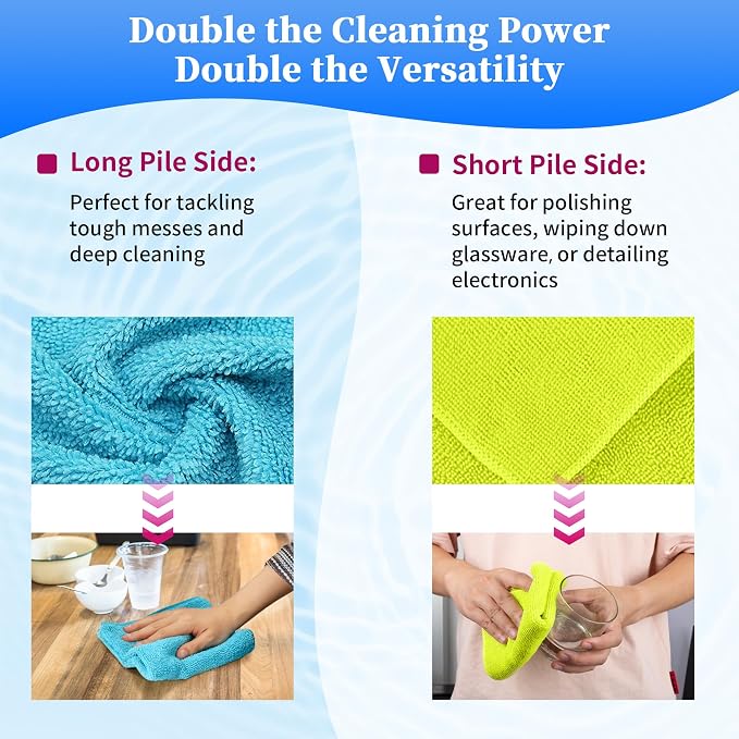 Microfiber Cleaning Cloth - Pack of 12, Multi-Functional Towels, Size: 12 x 16 in, Highly Absorbent Rags, Lint-Free, Streak-Free for Car, Kitchen, Home, Office