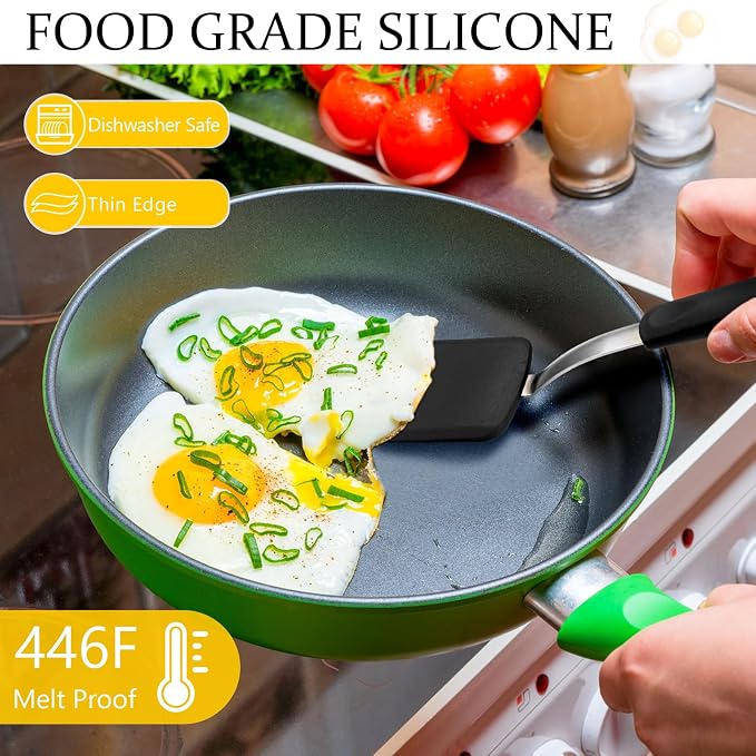 Silicone Cookie Spatula Turner 2 Pack Mini Brownie Spatula Flexible Kitchen Small Silicone Turner for Nonstick Cookware Heat Resistant No Scratch Flipper for Egg(Solid Flat,Black, Grey)
