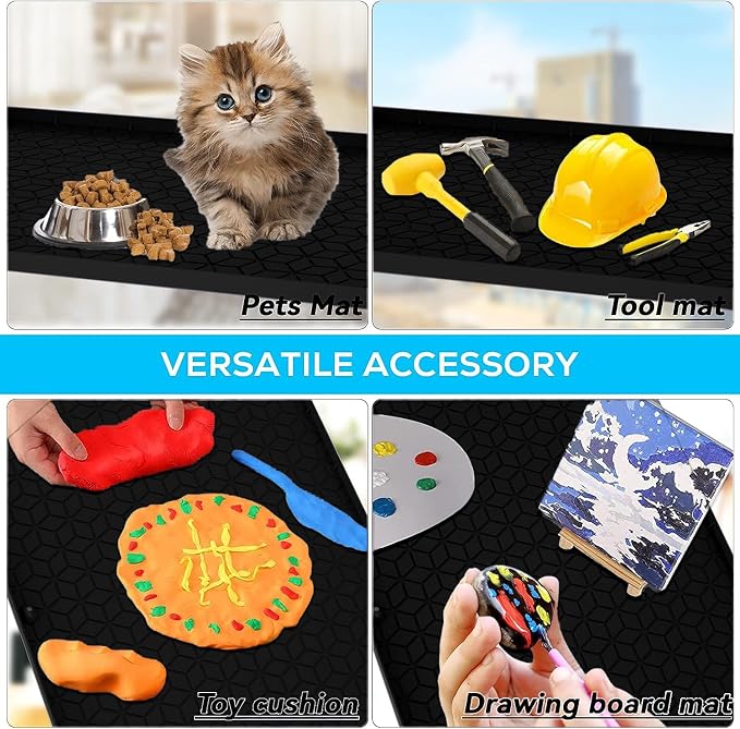 Under Sink Mat for Kitchen, Silicone Waterproof Liner, Flexible Organizer Tray with Drain Hole, 3.3 Gallons Capacity, Easy to Clean (Black, 34x22)