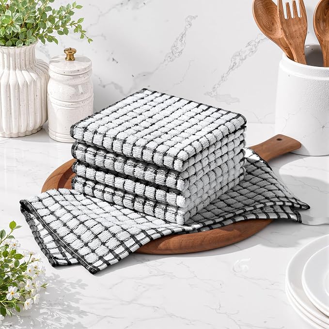 Homaxy 12 Pack Terry Kitchen Dish Cloths, 12"x12", Black | Super Soft and Absorbent Dish Rags, Quick Drying Reusable Dish Towels for Washing Dishes