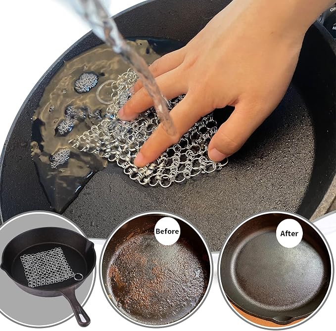 2pcs 5" Chain Mail Cast Iron Cleaner Scrubber, 316 Chainmail Scrubber | Stianless Steel Skillet Cleaning Brush, Chainmail Scrubber Metal Brush to Clean Dutch Oven Carbon Steel Wok Grill Pan Pot