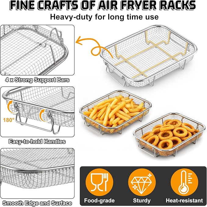 P&P CHEF 8.7 Inch Air Fryer Basket for Oven, Air Fryer Rack, 3 Pieces | Food-grade Stainless Steel Air Fryer Accessories for Frying Cooking Baking Roasting, Ideal for Fried Food, Dishwasher Safe