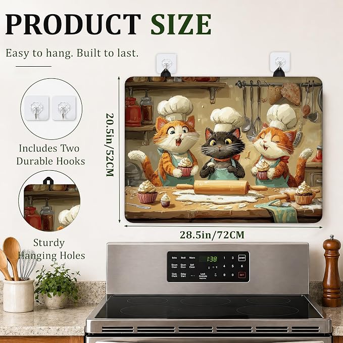 Cute Cat Chef Stove Top Cover Glass Cooktop Heat Resistant Cover,Ceramic Stove Top Covers Mat Prevents Scratching Stoves/Counter/Washer Protector,28.5x20.5 in