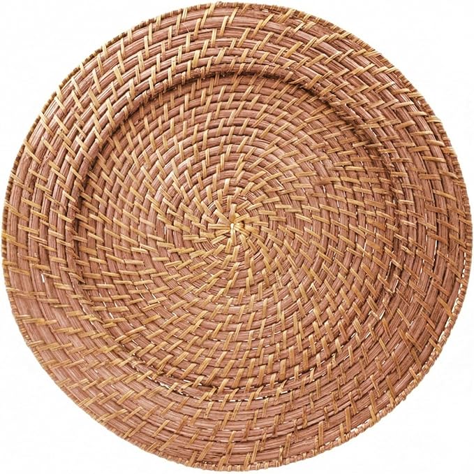 Ch, Charge it by Jay Harvest Round Rattan Charger Plate - Set of 4, brown | Handwoven Natural Rattan With Warm Finish, 13x13in Round Fit For Dinner Plates, Durable Charger Set For Weddings & Banquets