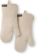 KITCHENAID Gourmet Series Gridlines Oven Mitts 2-Pack Set, Heat Resistant up to 600°F, Soft Silicone Grip, Magnetic Cuff, Milkshake Tan, 7"x14"