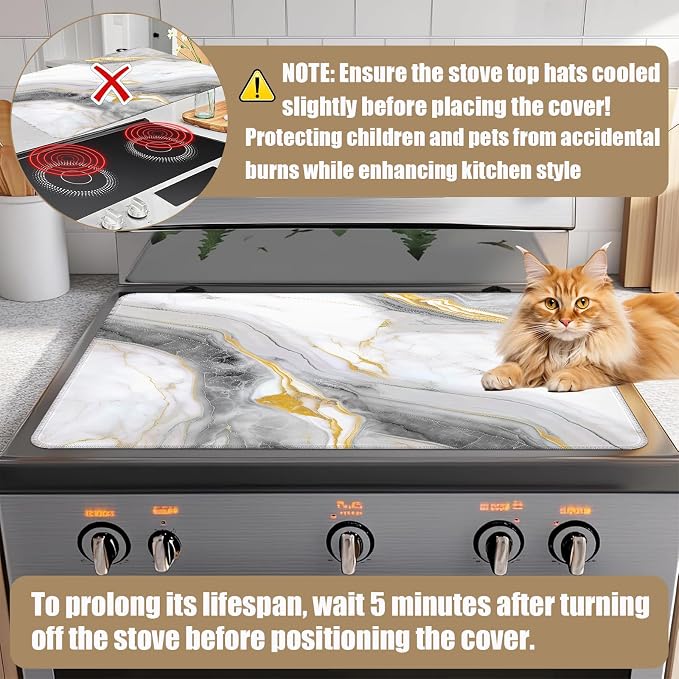 White Marble Stove Top Covers for Electric Stove, Electric Gas Stove Pad Heat Resistant Range Cooktop Protector for Home Decor Kitchen 28"x20"