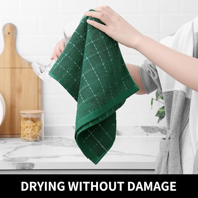 Homaxy 100% Cotton Terry Kitchen Towels, 8 Pack, Dark Green | Ultra Soft and Absorbent Dish Towels for Kitchen, Suitable for Drying and Washing Dishes