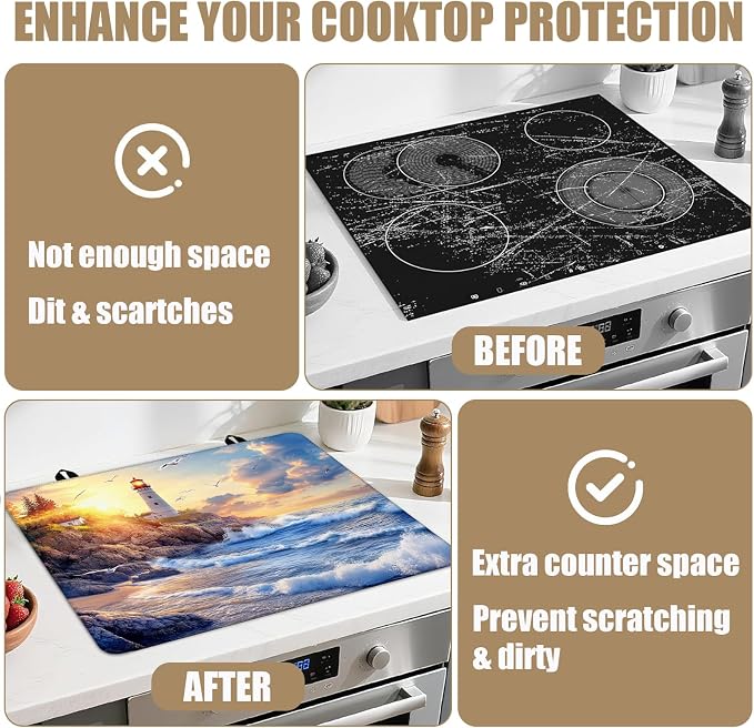 lighthouse Stove Top Covers for Electric Stove, Electric Gas Stove Pad Heat Resistant Range Cooktop Protector for Home Decor Kitchen 28"x20"
