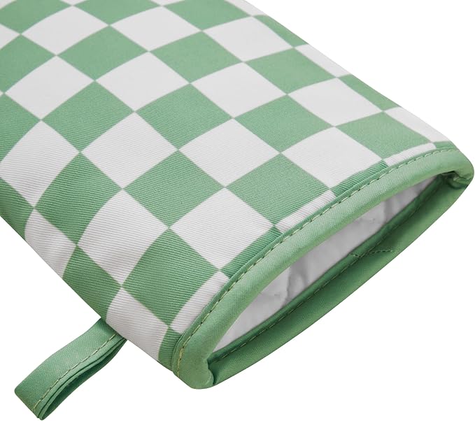 Ohocut Sage Green Checkered Mini Oven Mitts Heat Resistant, Vintage Retro Checkerboard Mini Silicone Oven Mitts Cute, Non-Slip Small Short Kitchen Oven Gloves Set of 2