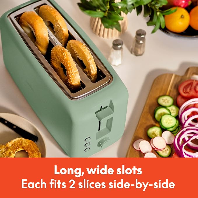 bella Fits-Anywhere™ Slim Toaster, 4 Slice Extra Long & Wide Slot, Seaglass