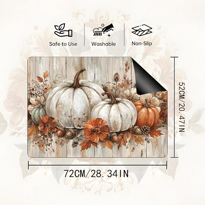 Pumpkin Stove Top Cover Mat, Thanksgiving Decor, 28.5 x 20.5Inchs(White pumpkin)
