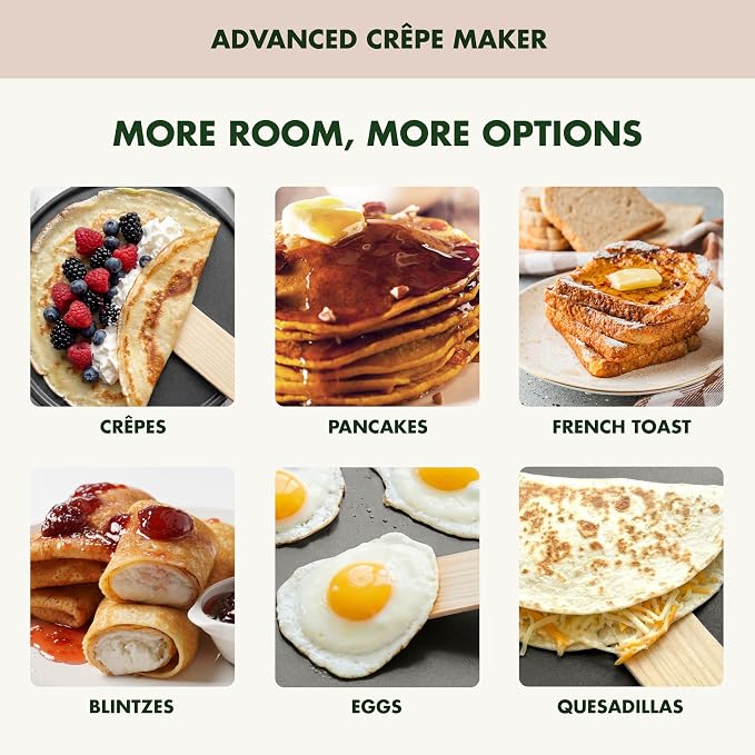 GreenPan Advanced 12" Crepe Maker, Healthy Ceramic Nonstick PFAS-Free Coating, Adjustable Temperature Control, 400°F Heating, Batter Spreader & Crepe Turner Included, Clay