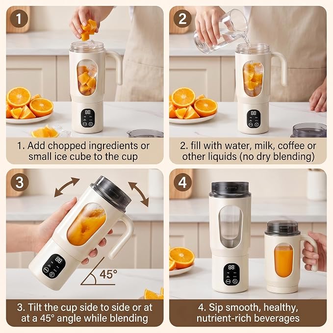 Portable Blender 20oz Personal Electric Juicer Cup with 12 Blades Auto Cleaning，Rechargeable Travel Blender for Smoothies, Shakes, Salsa, Ice Crushing & Frozen Drinks,with Lid for Direct Drinking