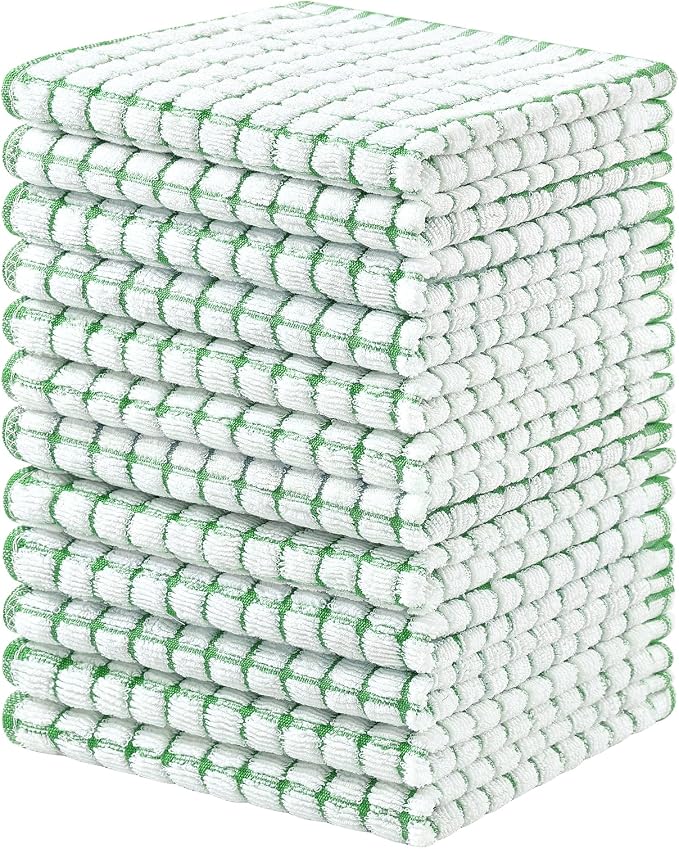 Homaxy 12 Pack Terry Kitchen Dish Cloths, 12"x12", Green | Super Soft and Absorbent Dish Rags, Quick Drying Reusable Dish Towels for Washing Dishes