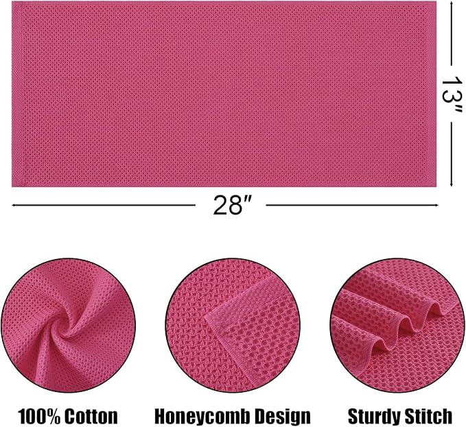 Kitinjoy 100% Cotton Waffle 12-Pack Kitchen Towels, 13" x 28", Hot Pink | Super Soft, Ultra-Absorbent, Fast Drying, lightweight, Quick Drying Kitchen Hand Towels