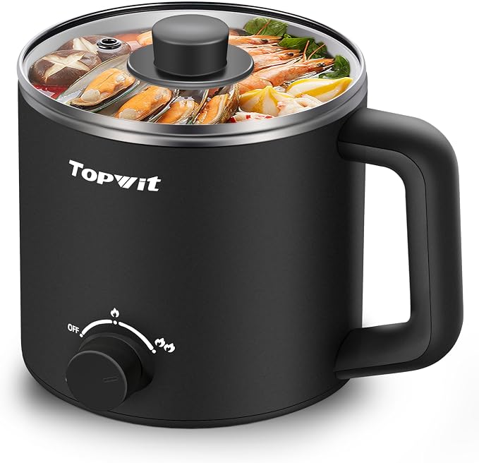 Topwit 1.6L Electric Pot, Electric Hot Pot with 304 Stainless Steel | Dual Power Setting, Cooking for Shabu-Shabu, Pasta, Oatmeal, Soup & Egg, Overheat & Boil-Dry Protection, for Dorm & Office