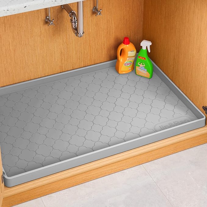 Jin&Bao Under Sink Mat 40" x 19" Waterproof Silicone Cabinet Kitchen Liner | Silicone under kitchen sink mat,cabinet protector,bathroom shelf liner,raised edge,anti-slip,easy to clean & dishwasher safe