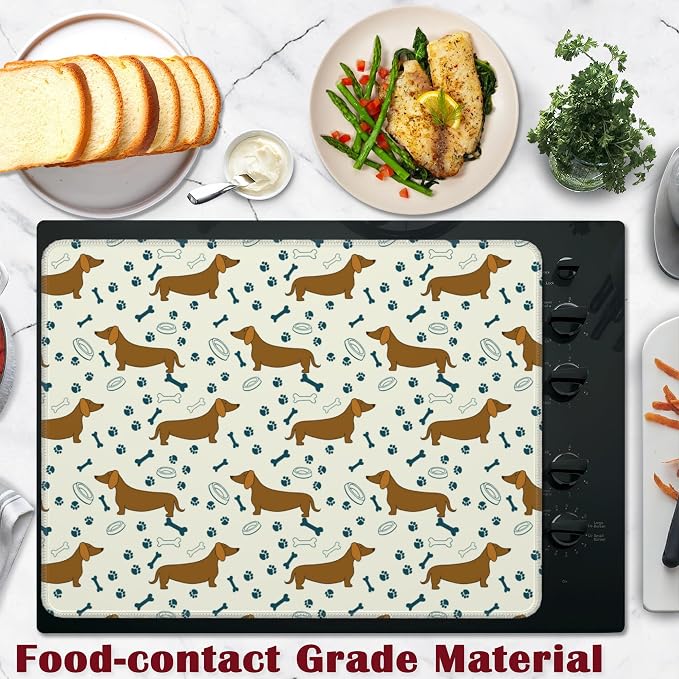 Stove Top Cover for Electric, Dachshund Dog Paw Glass Ceramic Stove Cover,Heat Resistant Flat Stovetop Protector, Dish Drying Mats for Kitchen