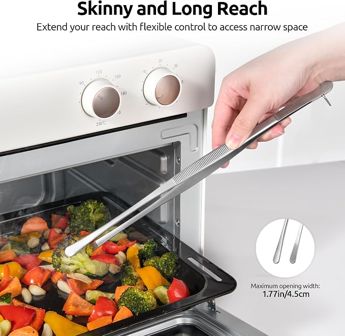 U-Taste Kitchen Cooking Tweezers, 18/8 Stainless Steel, 8+10+12in/Round Tip | Food-Grade Metal Food Tongs Set, Seamless-Welding, Long Professional Chef Tweezer for Plating Serving Grilling Frying Feeding