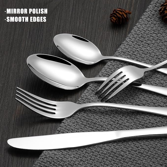 Compralo Silverware Set for 12, Stainless Steel 60 Piece Flatware Set | Mirror Polished Cutlery Set Include Knife Fork and Spoon for Home Kitchen Restaurant Party, Dishwasher Safe