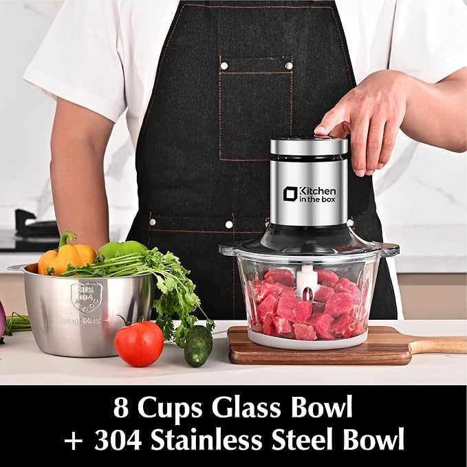 Kitchen in the box Food Processors Meat Grinder 8 Cups, 2 Blades,2 Bowls