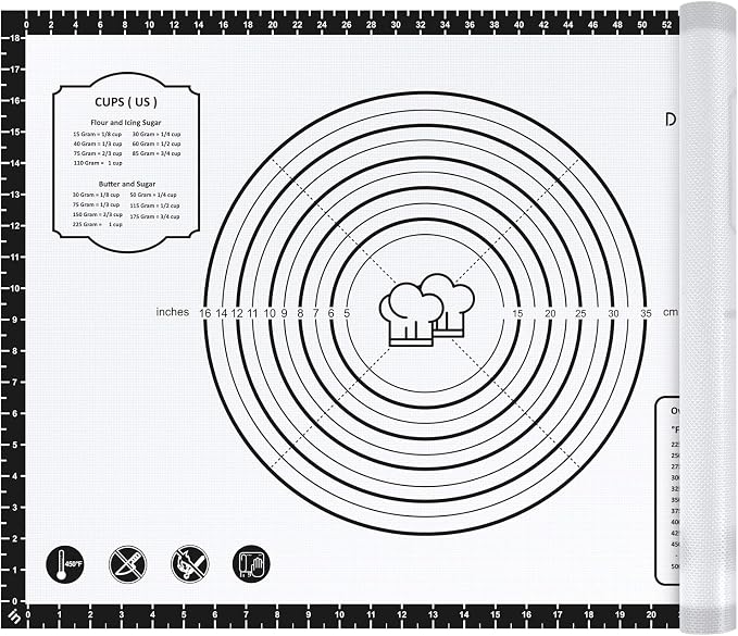 DANIA & DEAN 28"x20" Large Durable Silicone Baking Mat for Pastry and Bread | Non-Slip & Non-Stick Mat with Measurements, for Pizza, Pie Crust, Dough Rolling, Pasta & Sourdough, Reusable Counter Sheet