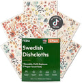 Swedish Dishcloths for Kitchen, 5 Pack, Watercolor Floral | Reusable Paper Towels Washable, Non-Scratch Cellulose Sponge Cloths, No Odor, Biodegradable