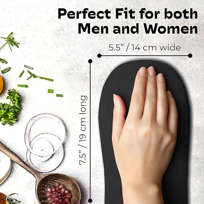 Silicone Mini Oven Mitts - Black Set of 2 - Heat Resistant to 536 F / 280 C Kitchen Gloves Professional Grade Pot Holders for Cooking Baking