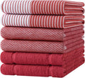 Homaxy 6 Pack Cotton Terry Premium Kitchen Towels, 18 x 28 in, Red | Large 380 GSM Dish Towels, Highly Absorben Flat & Terry Kitchen Hand Towels, Soft Utility Tea Towel Set with Hanging Loop